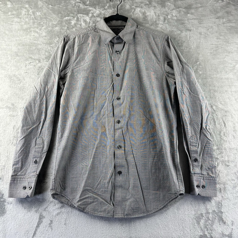 Structure Button Up Shirt Men's S Gray Mini Check Plaid Pattern Premium Woven